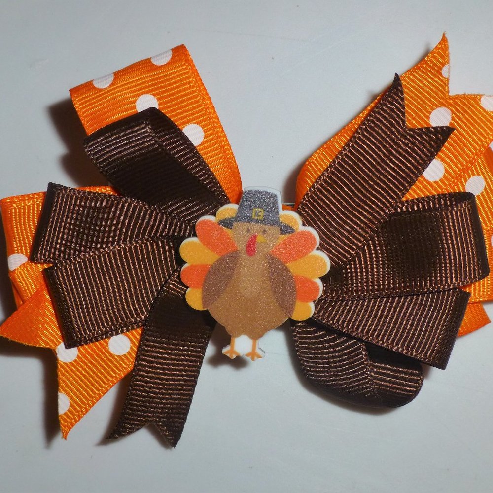 Thanksgiving Turkey Girls 4-Inch Hair Bow Clip